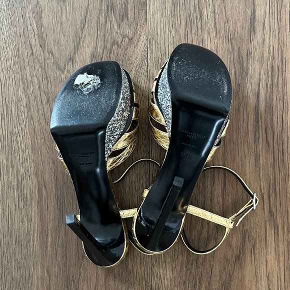 SAINT LAURENT Gold Snake Glitter Platform Heels - Picture 5 of 5